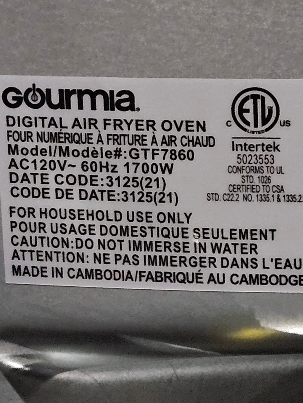 Gourmia XL Digital Air Fryer Oven with French Doors