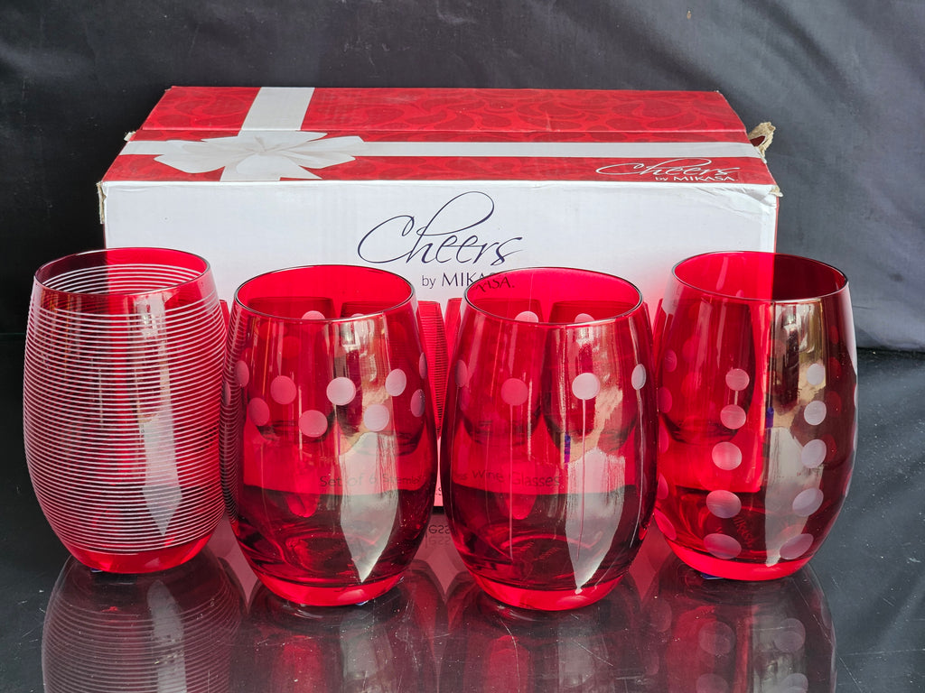Mikasa Cheers Set of 4 Ruby Stemless Wine Glasses