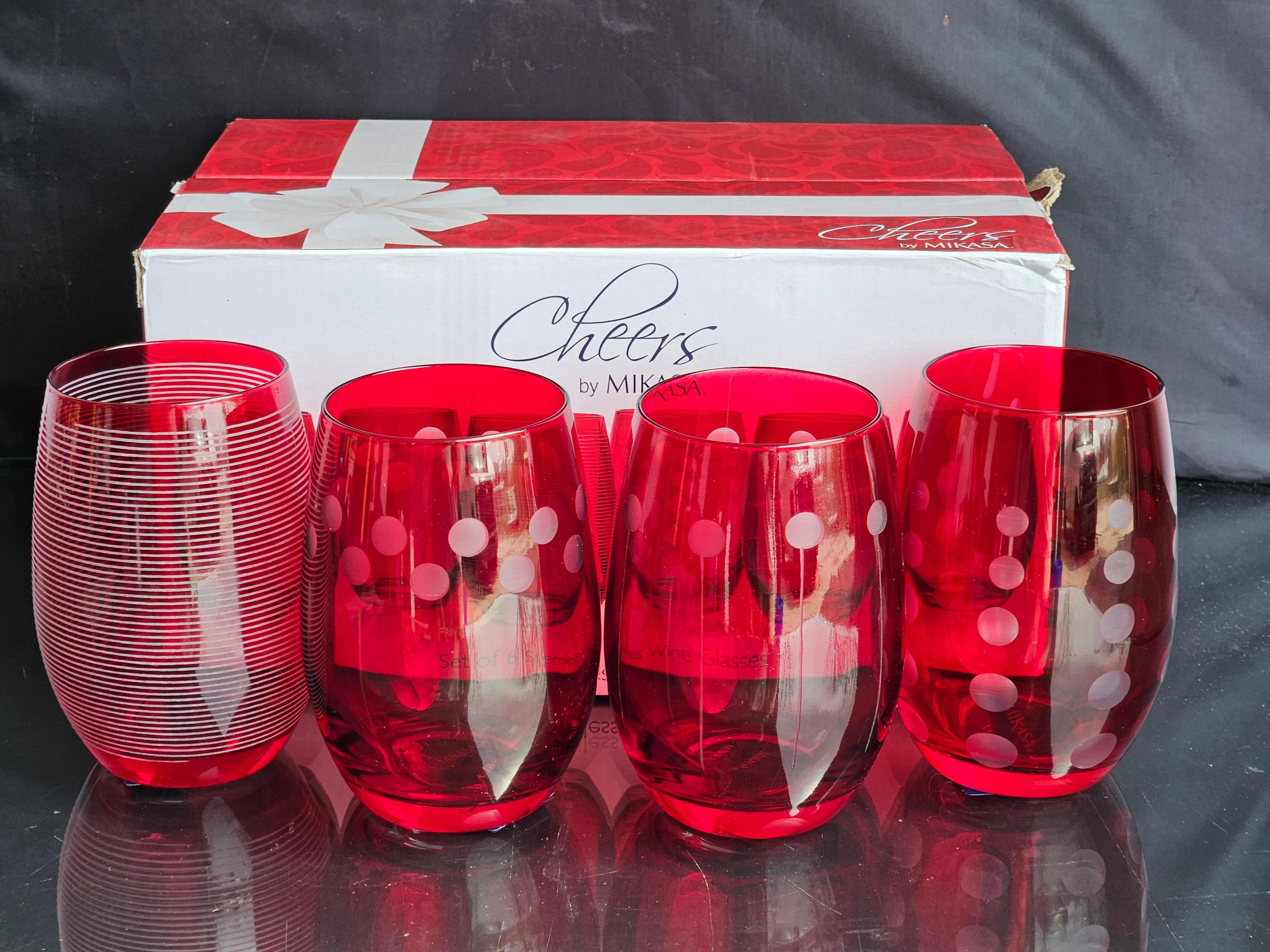 Mikasa Cheers Set of 4 Ruby Stemless Wine Glasses