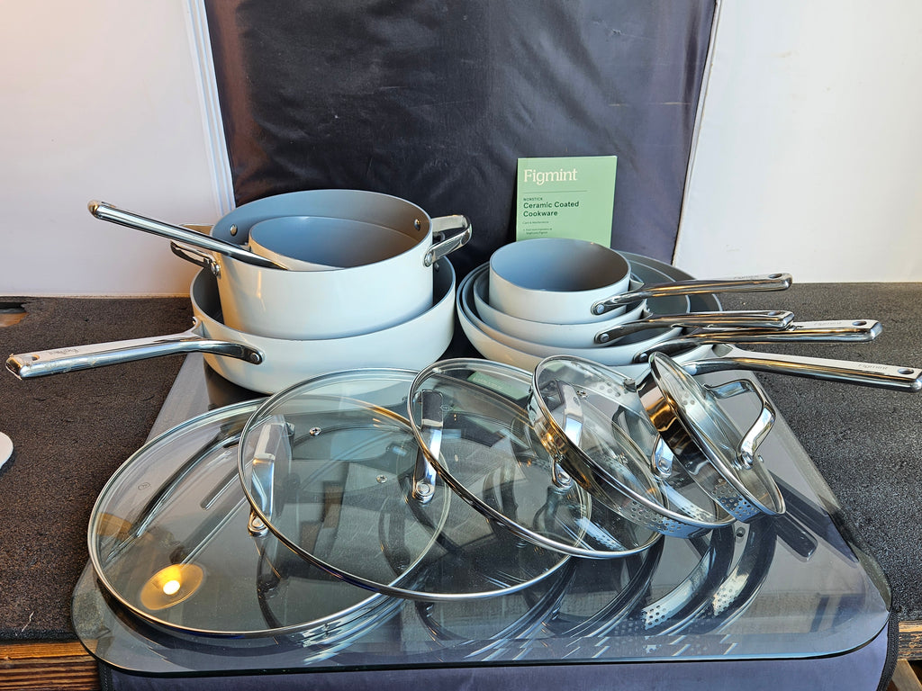 Figmint 12-Piece Nonstick Ceramic Coated Aluminum Cookware Set in Cream
