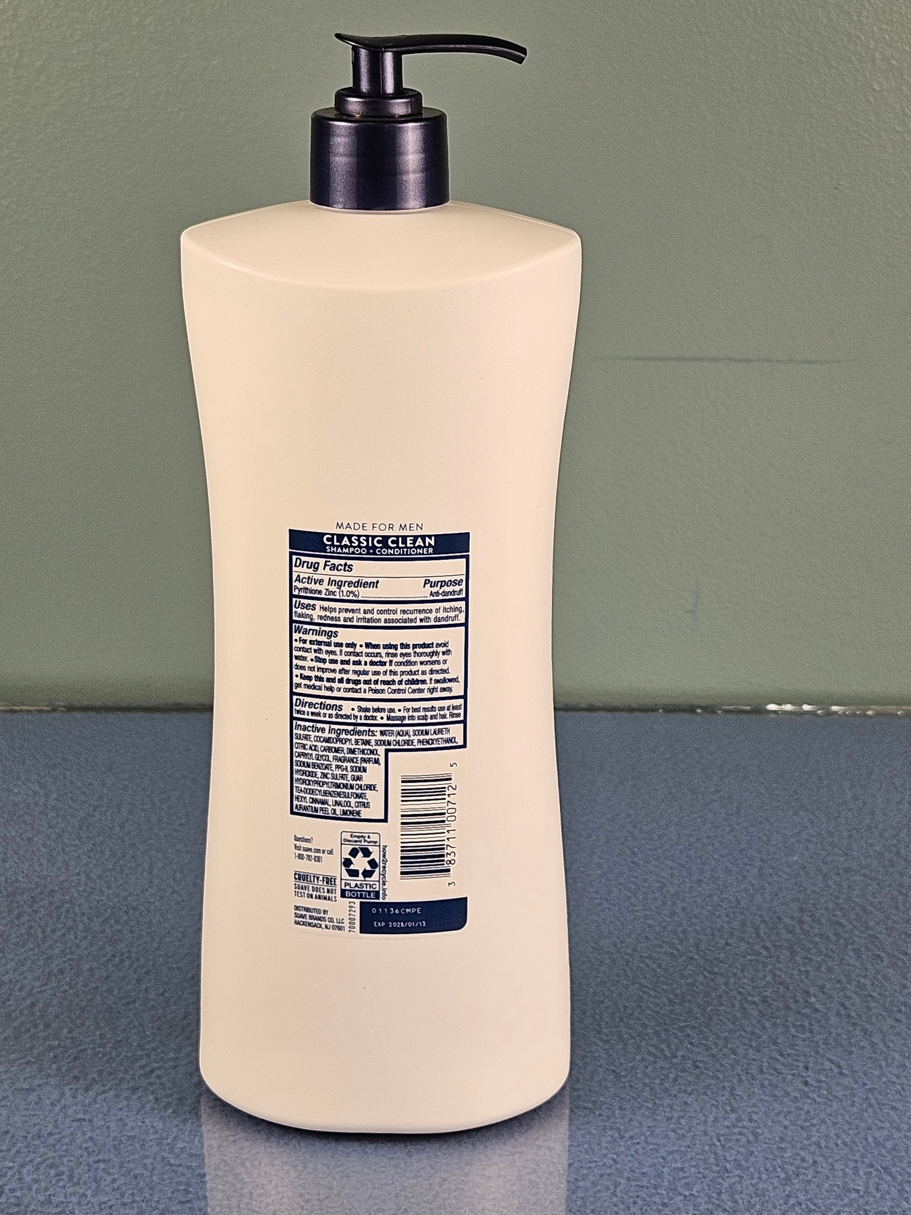 2-pack Suave Men Anti-Dandruff Classic Clean 2-in-1 Shampoo + Conditioner (28 fl oz / 828 ml)