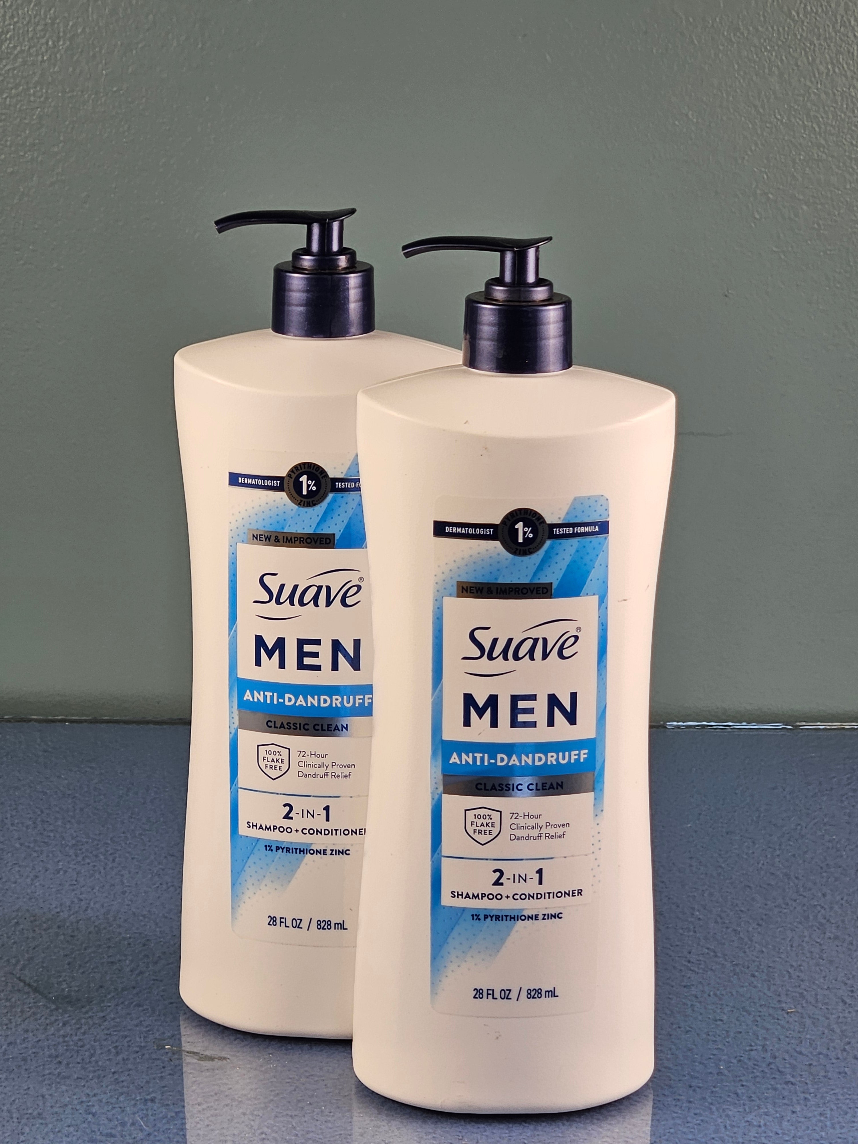2-pack Suave Men Anti-Dandruff Classic Clean 2-in-1 Shampoo + Conditioner (28 fl oz / 828 ml)