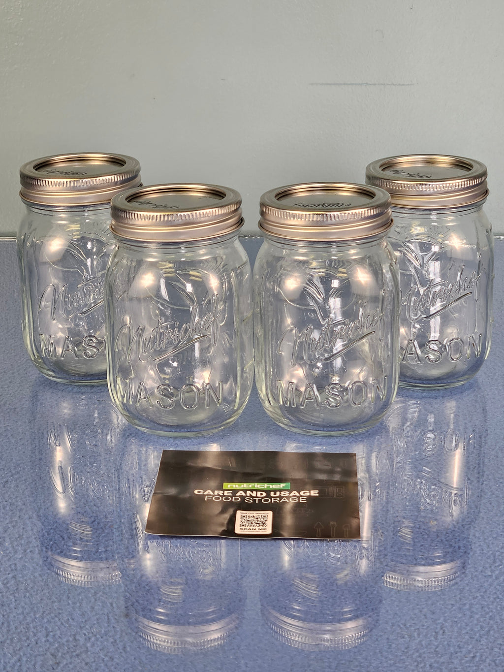 NutriChef Glass Mason Jars - Set of 4