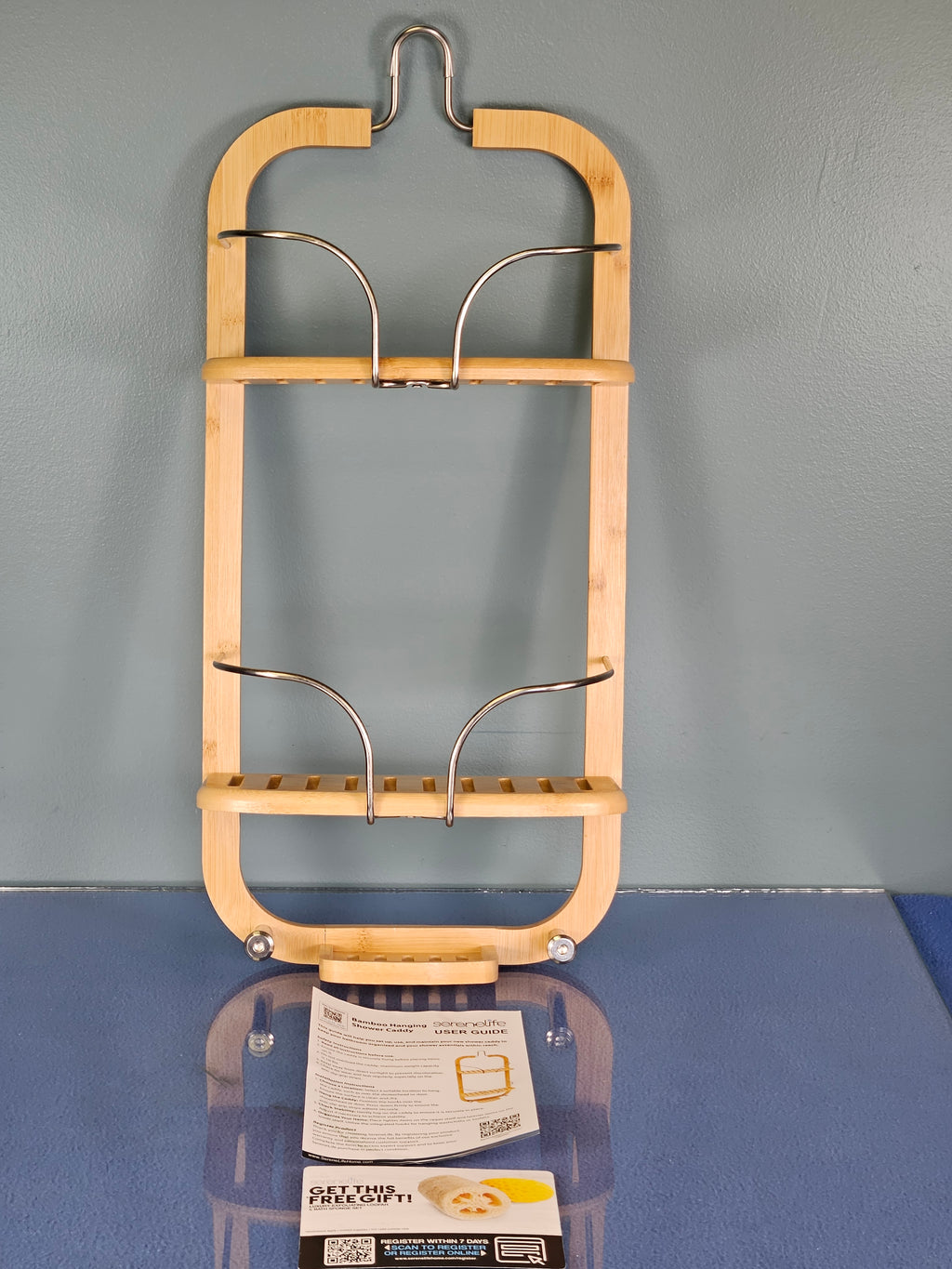 SereneLife Bamboo Hanging Shower Caddy with 3 Tiers