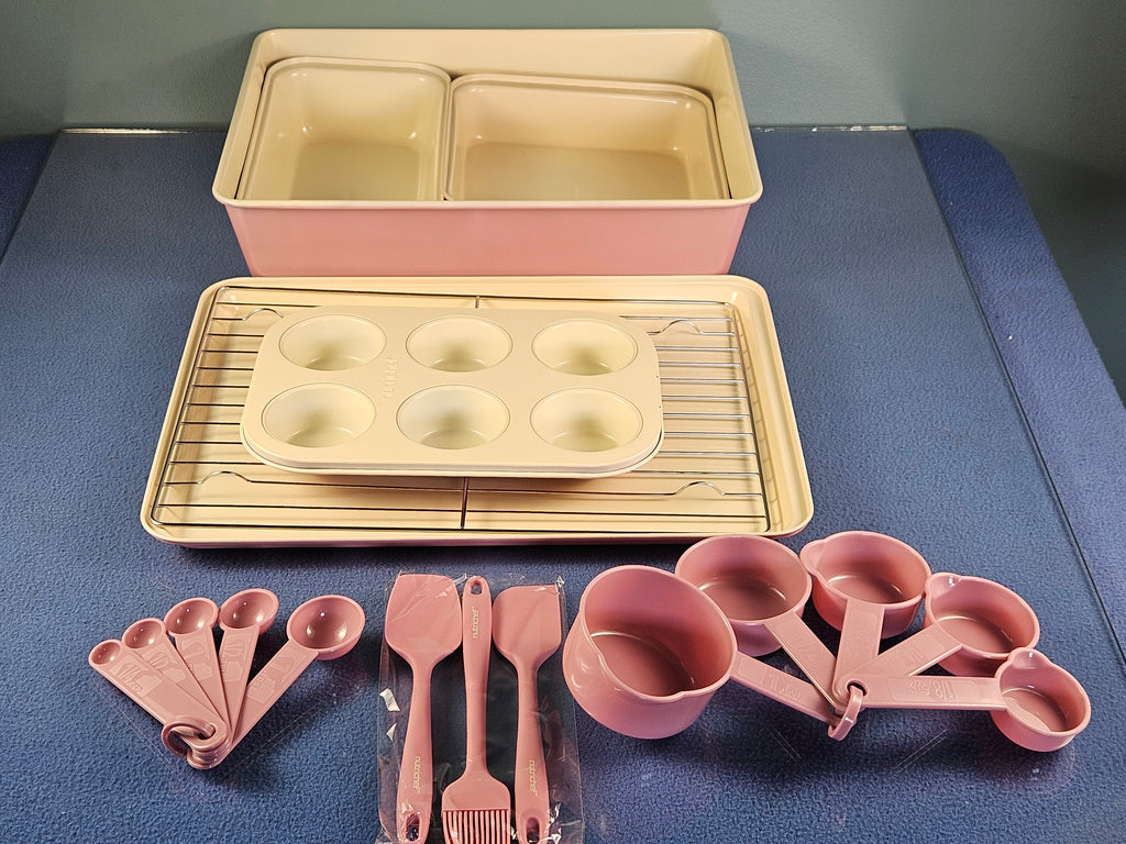 NutriChef 34-Piece Complete Kitchen Set – Pink Ceramic Cookware, Bakeware & Accessories