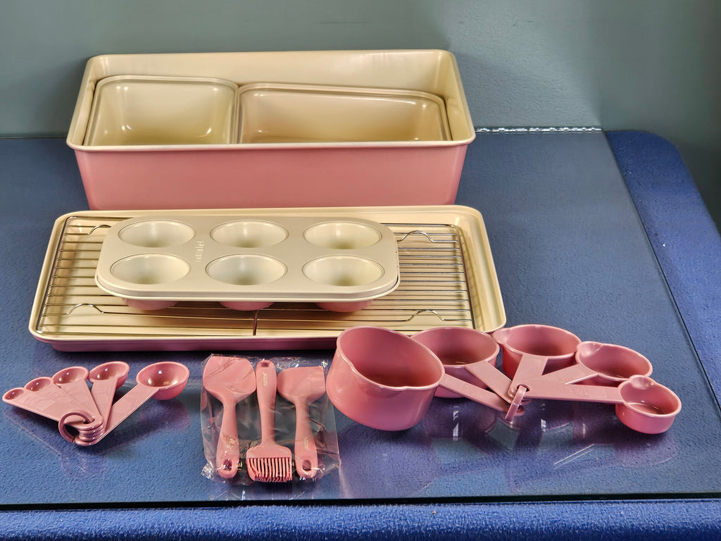 NutriChef 34-Piece Complete Kitchen Set – Pink Ceramic Cookware, Bakeware & Accessories