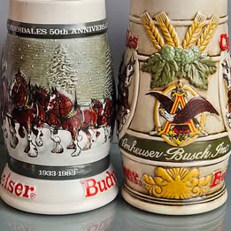 Vintage Holiday Series Budweiser Clydesdale Beer Stein Set
