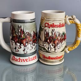 Vintage Holiday Series Budweiser Clydesdale Beer Stein Set
