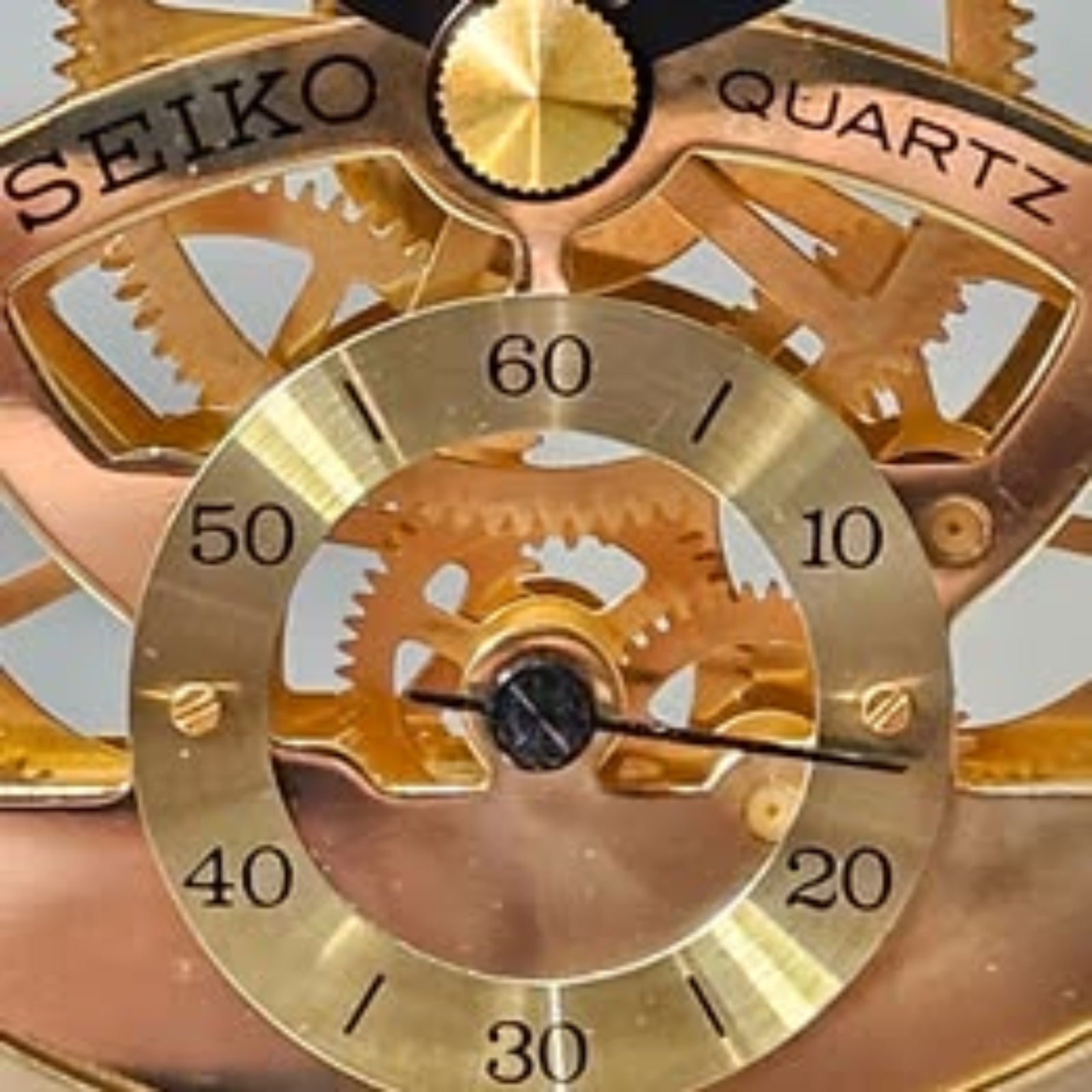 Vintage Seiko Quartz Glass Dome Skeleton Mantel Clock