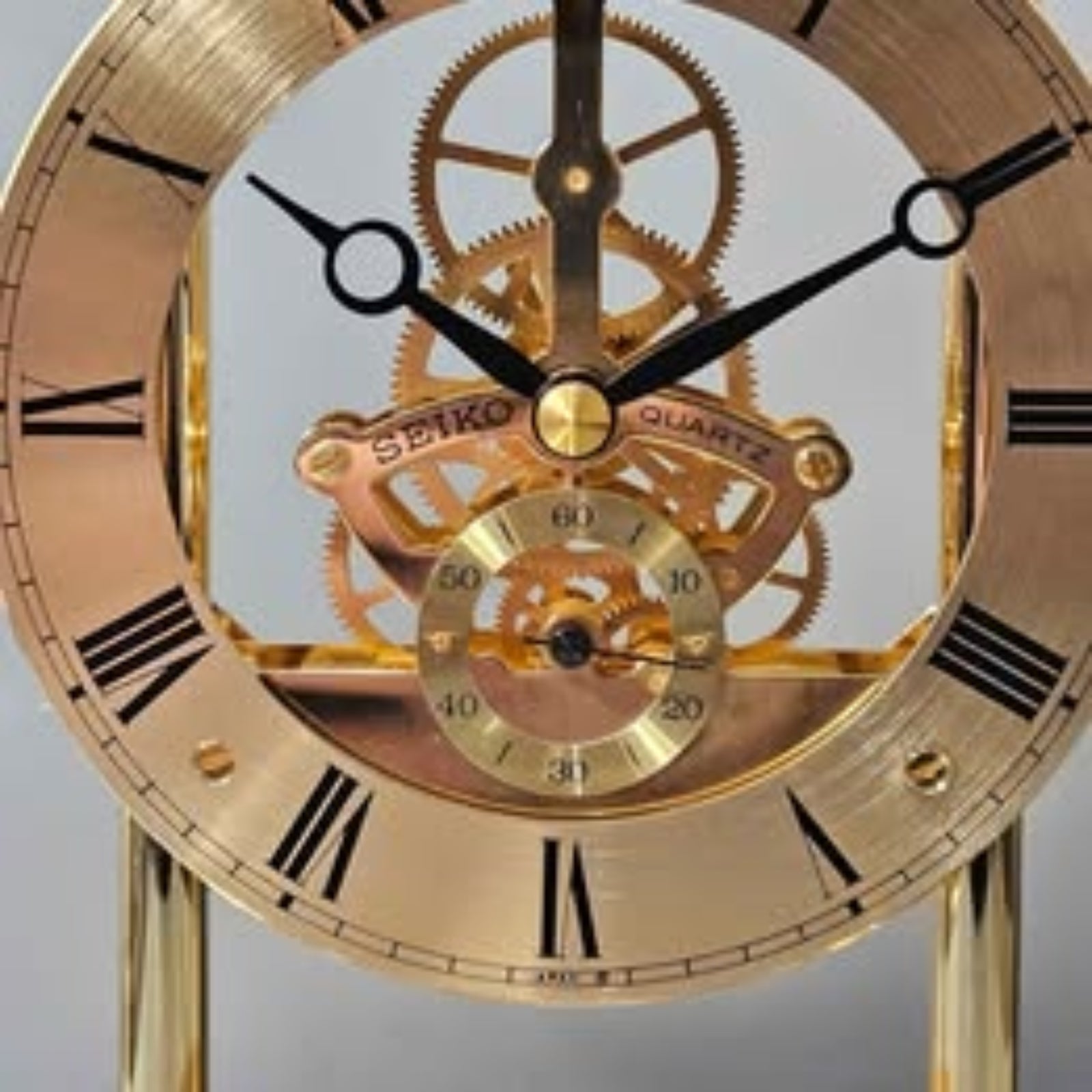 Vintage Seiko Quartz Glass Dome Skeleton Mantel Clock