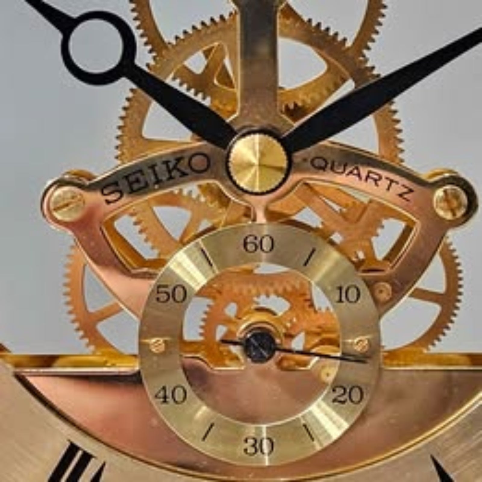 Vintage Seiko Quartz Glass Dome Skeleton Mantel Clock