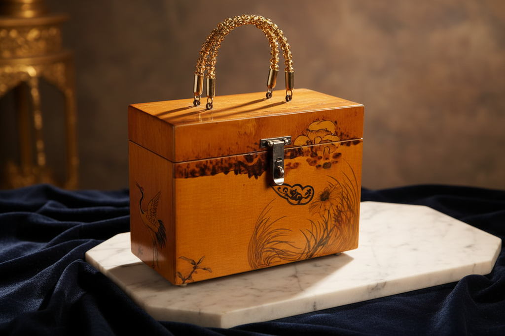 Vintage Hand-Painted Wooden Box Purse Ad