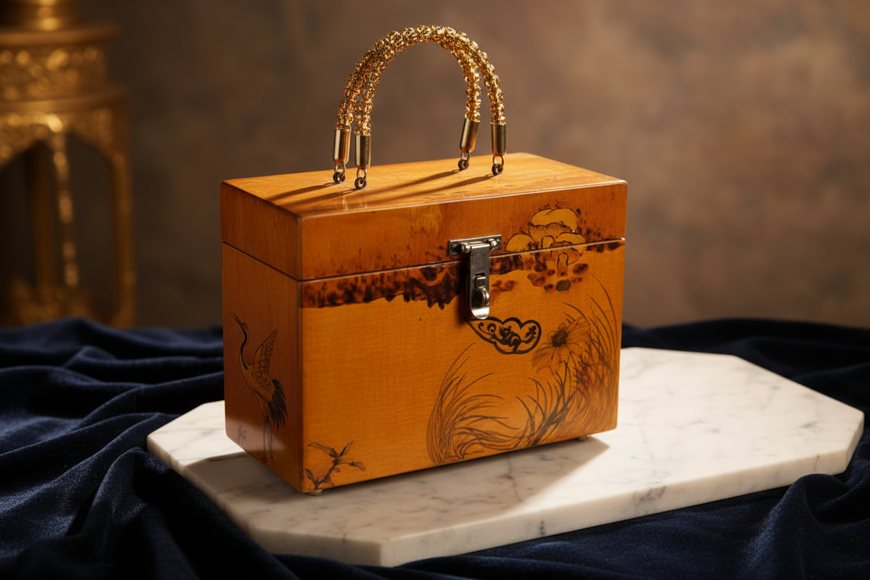 Vintage Hand-Painted Wooden Box Purse Ad